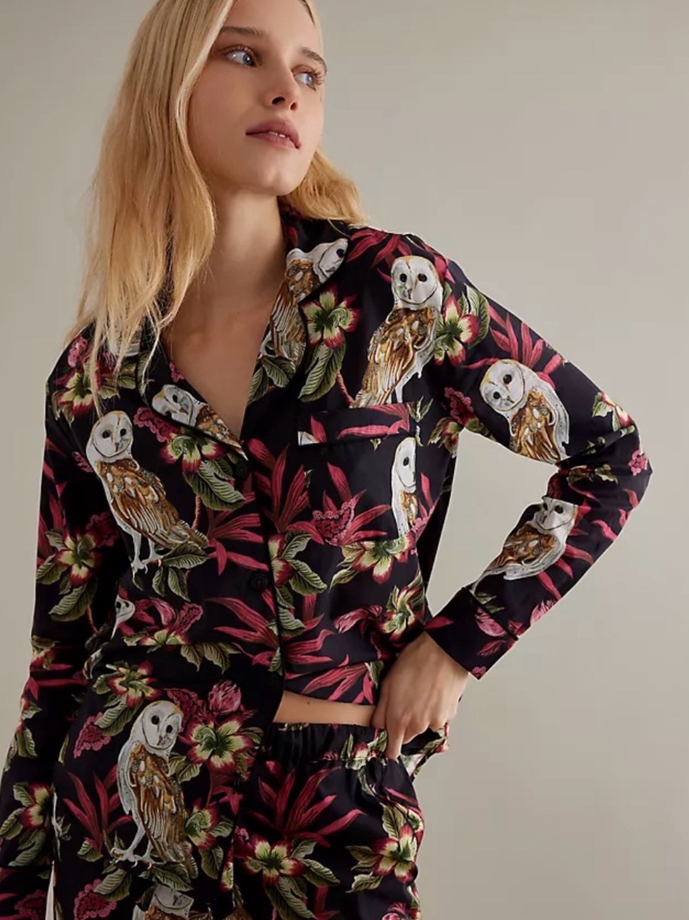 Black Floral & Owl Print Jumpsuit Romper